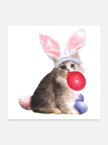 Cute Cat blowing balloon - Poster 24x24 - white - Front