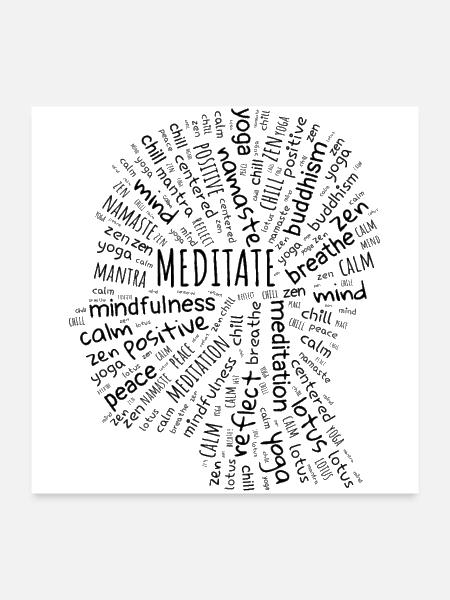 Mindfulness Zen Buddha Meditation Yoga Wordart - Poster 24x24 - white - Front
