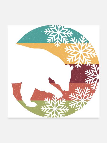 Retro Christmas Bear and Snowflakes for Bear lover - Poster 24x24 - white - Front