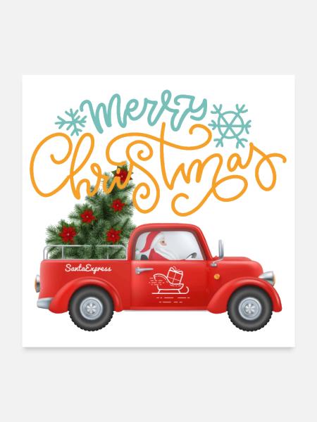 Merry Christmas with Santa Claus Driving A Truck - Poster 24x24 - white - Front