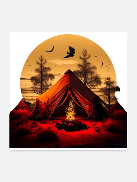 Camping Summer Tent With Campfire - Poster 24x24 - white - Front