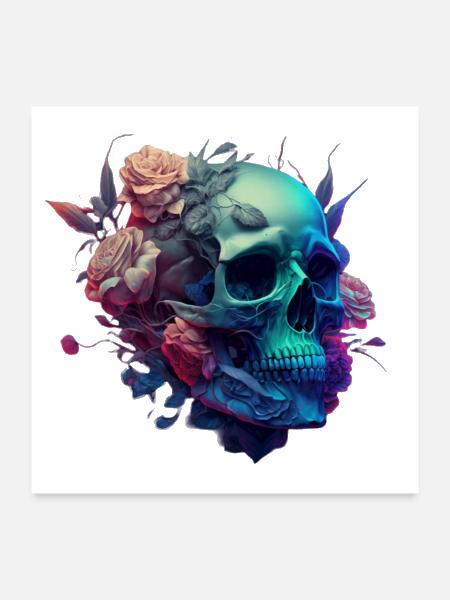 Blue Horror Skull - Poster 24x24 - white - Front