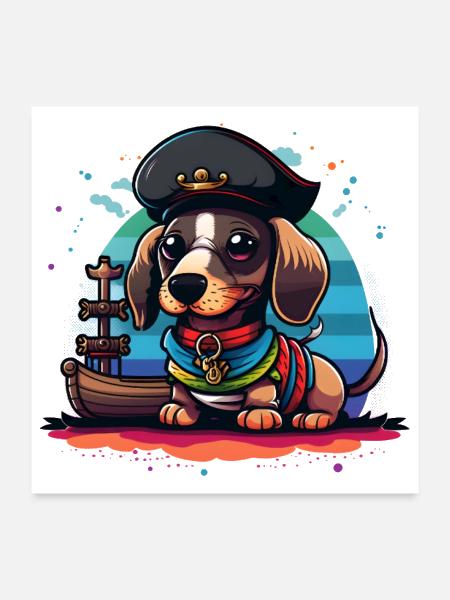 Dachshund Wiener Sausage Dog Pirate - Poster 24x24 - white - Front