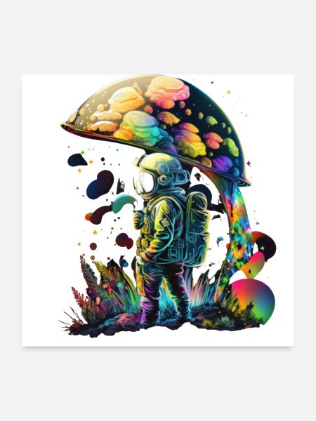 Mushroom astronaut illustration - Poster 24x24 - white - Front