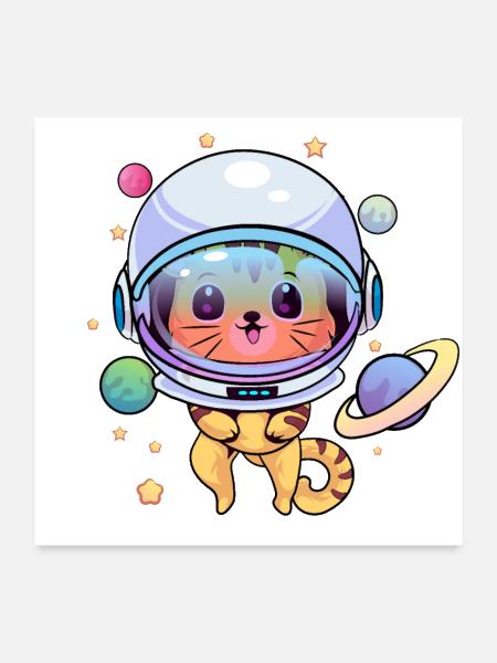 Kawaii Cat Astronaut Space - Poster 24x24 - white - Front