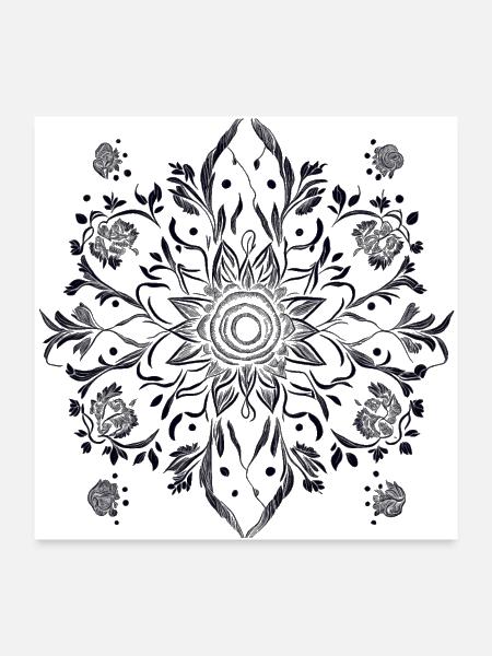 Fractal colorful bright pattern flowers - Poster 24x24 - white - Front
