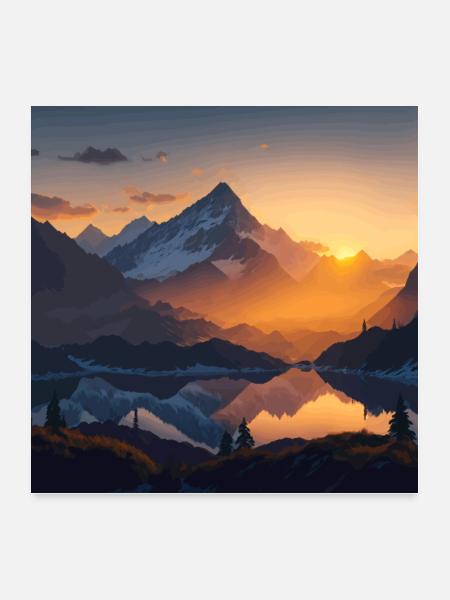 scene of mountains at sunset - Poster 24x24 - white - Front