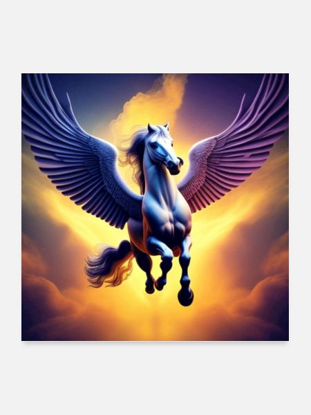 Pegasus flying Sunset Background - Poster 24x24 - white - Front