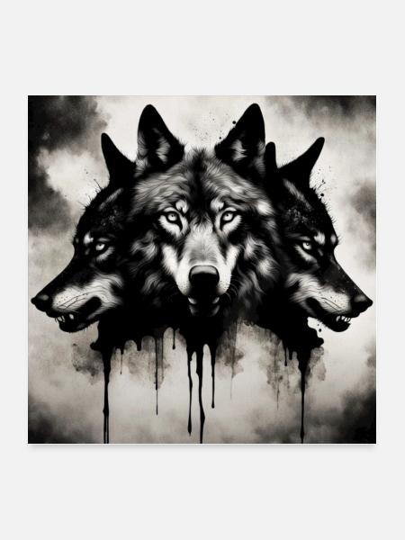 Three-headed wolf, Dark horror wolf - Poster 24x24 - white - Front