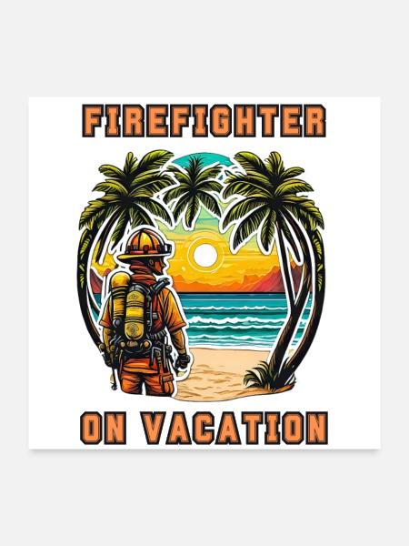 Pompier en vacances - Poster 24 x 24 po - blanc - Devant