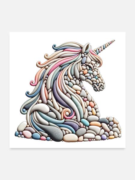 Enchanted Stone Serenity: Pebble Art Unicorn - Poster 24x24 - white - Front