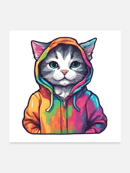 Cat wearing a pastel hoodie - Poster 24x24 - white - Front