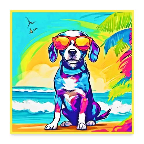 Colorful Surfing Dog Painting - Poster 24x24