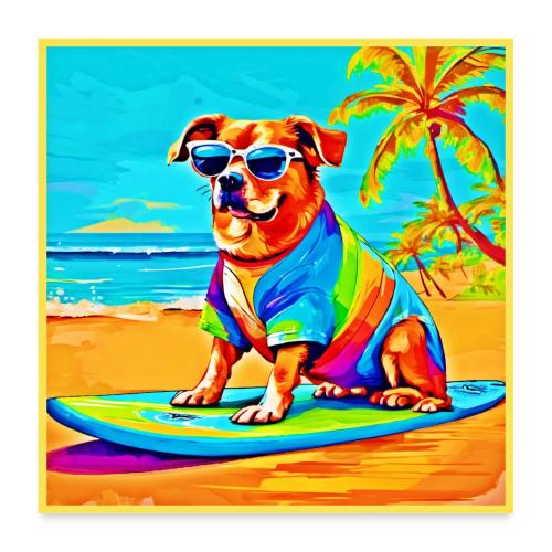 Beachside Pup: Surfing Charm - Poster 24x24