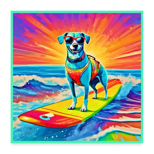 Sunny Surfing Pup: Beach Bliss - Poster 24x24