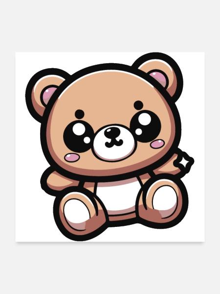 Cute Kawaii Teddy Bear 1 - Poster 24x24 - white - Front