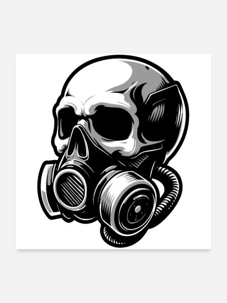 Stylish skull with a gas mask 1 - Poster 24x24 - white - Front