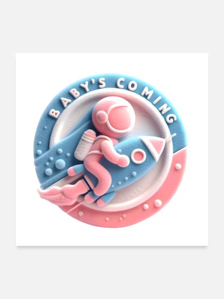 Baby's Coming Announcement - Spacecraft Themed - Poster 24x24 - white