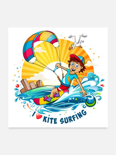 I love kite surfing - colorful illustration. - Poster 24x24 - white - Front