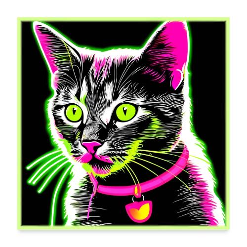 Neon Kitty Feline Art - Poster 24x24