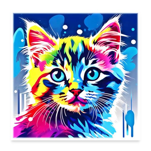 Vibrant Neon Kitty Art - Poster 24x24