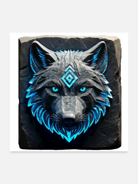 Rune Etched Wolf - Poster 24x24 - white