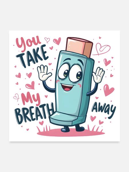 You Take My Breath Away Funny Inhaler Cartoon - Poster 24x24 - white