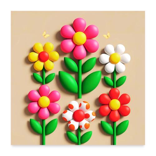 3D Flowers and Butterflies in Amber, Floral Design - Poster 24x24