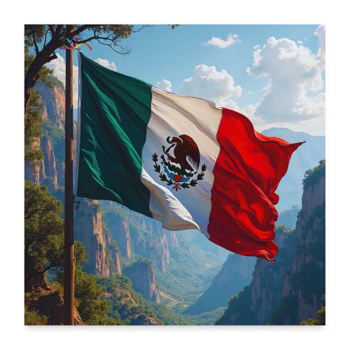 Mexican Flag in Mountain Nature Landscape - Poster 24x24