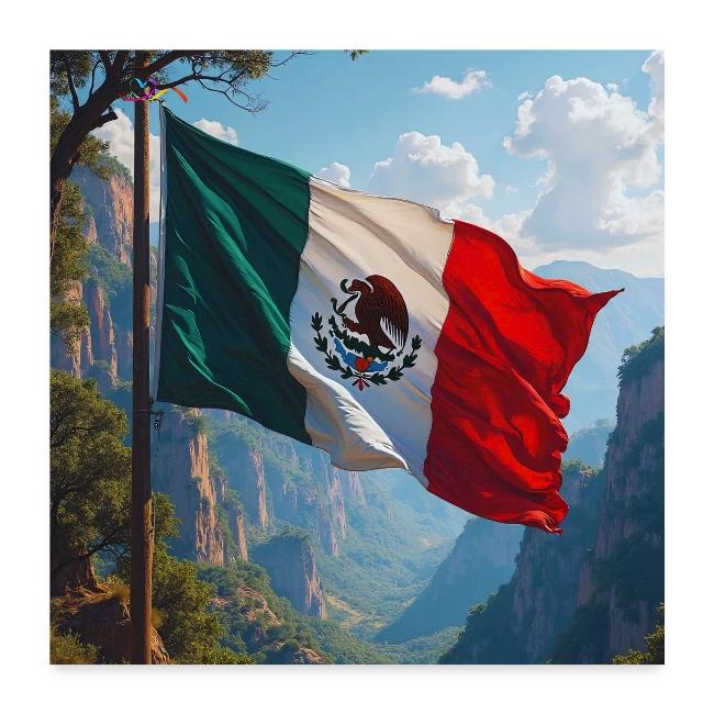 Mexican Flag in Mountain Nature Landscape