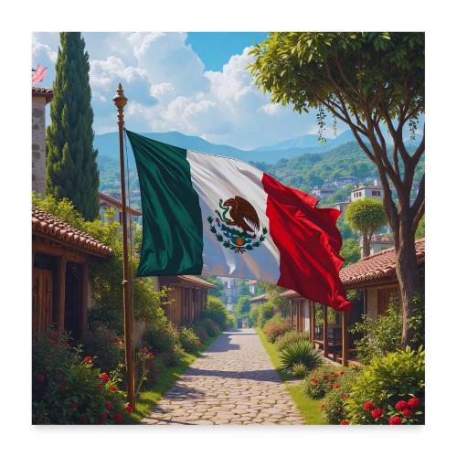 Mexican flag surrounded by nature and magic town - Poster 24x24