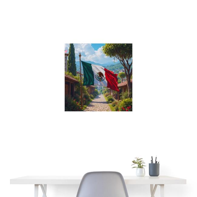 Mexican flag surrounded by nature and magic town