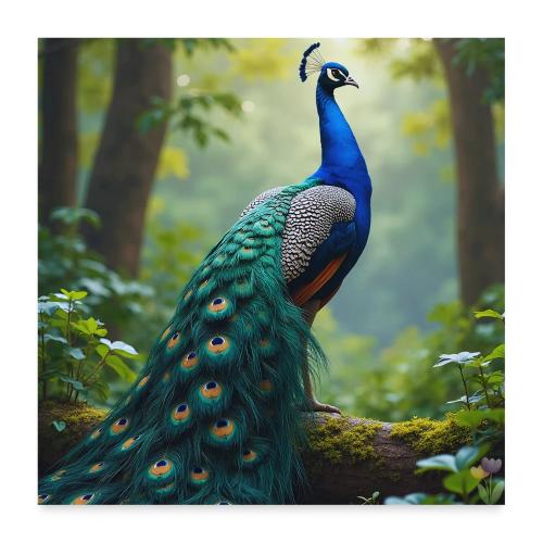 Majestic Peacock in Enchanted Forest - Poster 24x24
