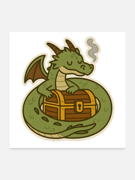 Majestic Dragon Guarding Treasure - Poster 24x24 - white - Front