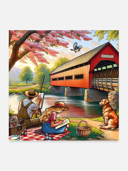 Rustic Countryside Painting Scene - Poster 24x24 - white - Front