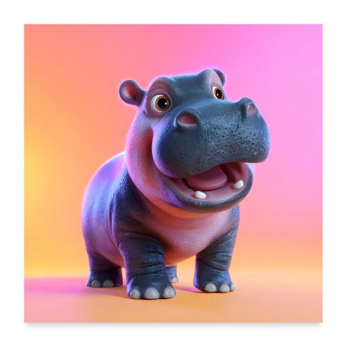 Cute Cartoon Hippopotamus Standing Wall Print - Poster 24x24