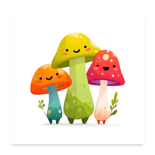 Colorful Mushroom Friends - Poster 24x24