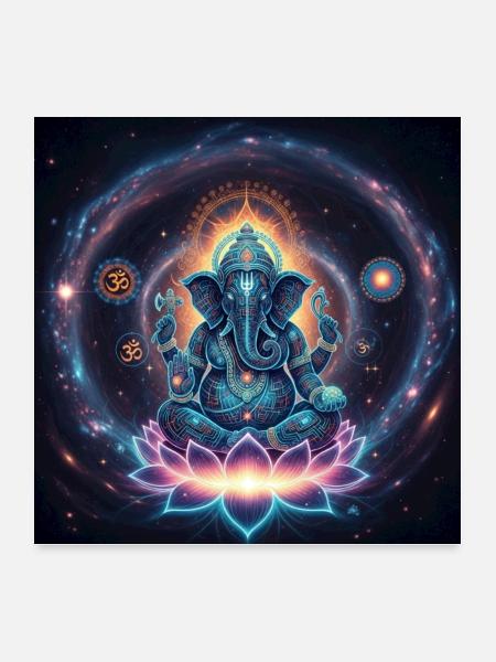 Cosmic Ganesha Lotus - Poster 24x24 - white - Front