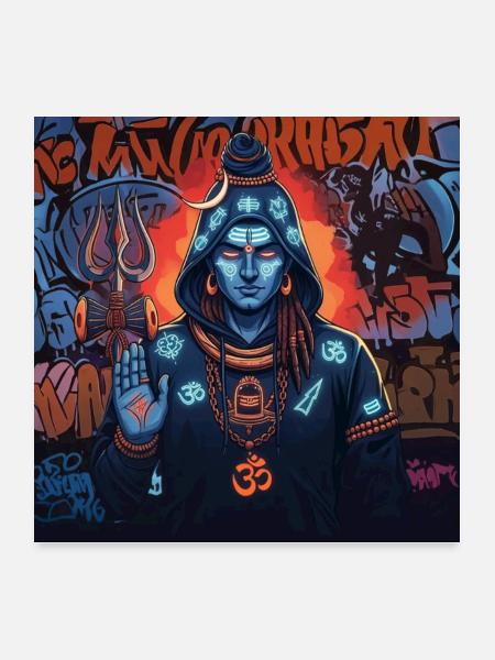 Neon Blue Shiva Glyphs - Poster 24x24 - white - Front