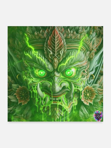 Toxic Demon Mask – Acid Glow Art - Poster 24x24 - white - Front