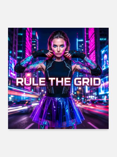 Cyberpunk Tattoo Heroine: Rule the Grid  - Poster 24x24 - white