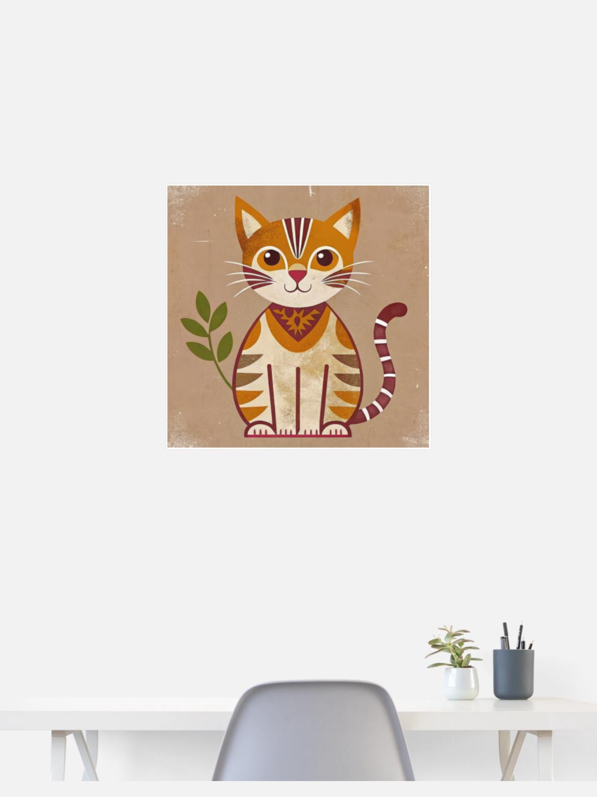 Rustic Geometric Cat Illustration - Poster 24x24 - white - Front