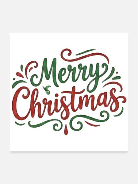 Merry Christmas Swirl Lettering - Poster 24x24 - white