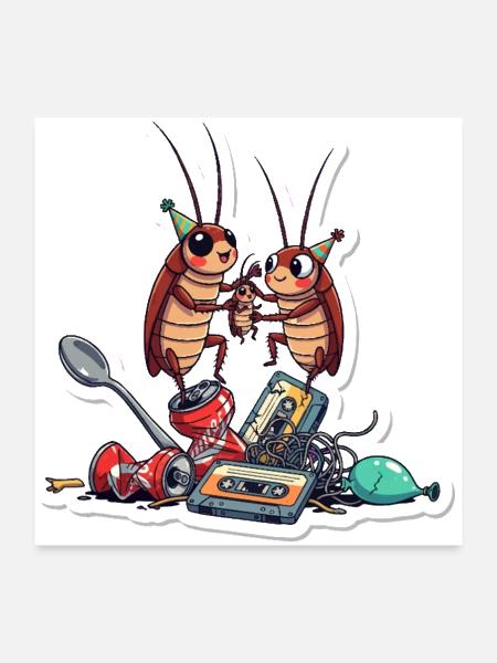 Post-Apocalyptic Cockroach Trash Party Sticker - Poster 24x24 - white - Front