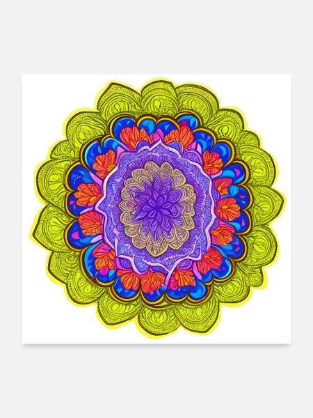 A floral fractal pattern colorful and bright - Poster 24x24 - white - Front