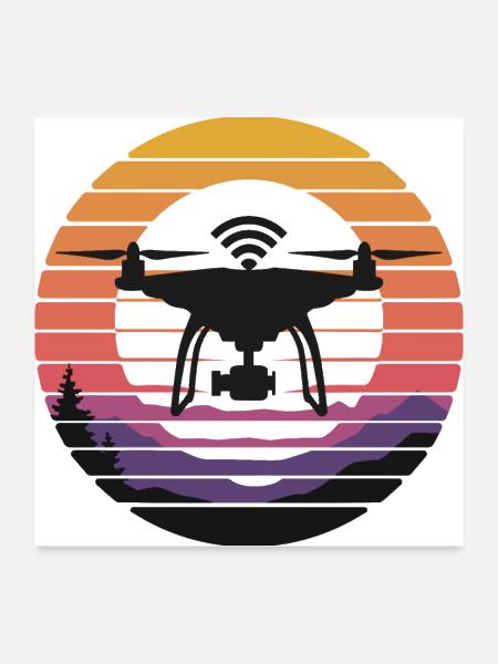 Drone Quadcopter Silhouette Sunset Design - Poster 24x24 - white - Front