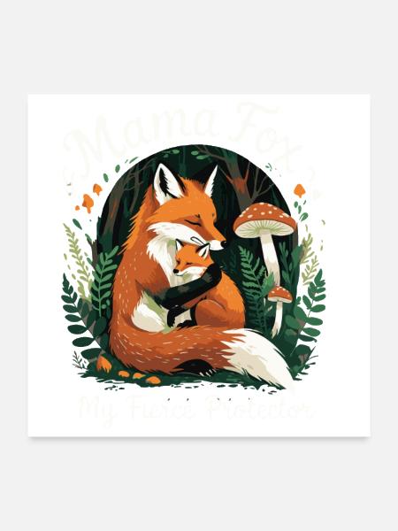Mama Fox Forest Embrace T-Shirt - Rustic Mother’s - Poster 24x24 - white - Front