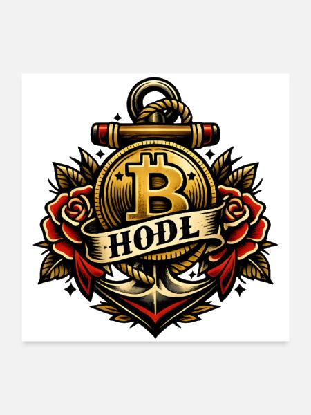 Bitcoin HODL Emblem Tattoo - Poster 24x24 - white