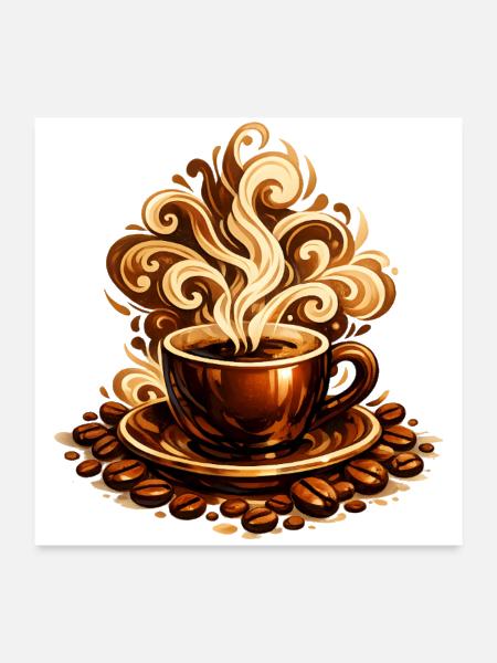 Coffee Steam Swirl Art - Poster 24x24 - white