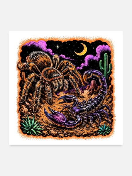 Desert Night Predator Tarantula Scorpion - Poster 24x24 - white - Front